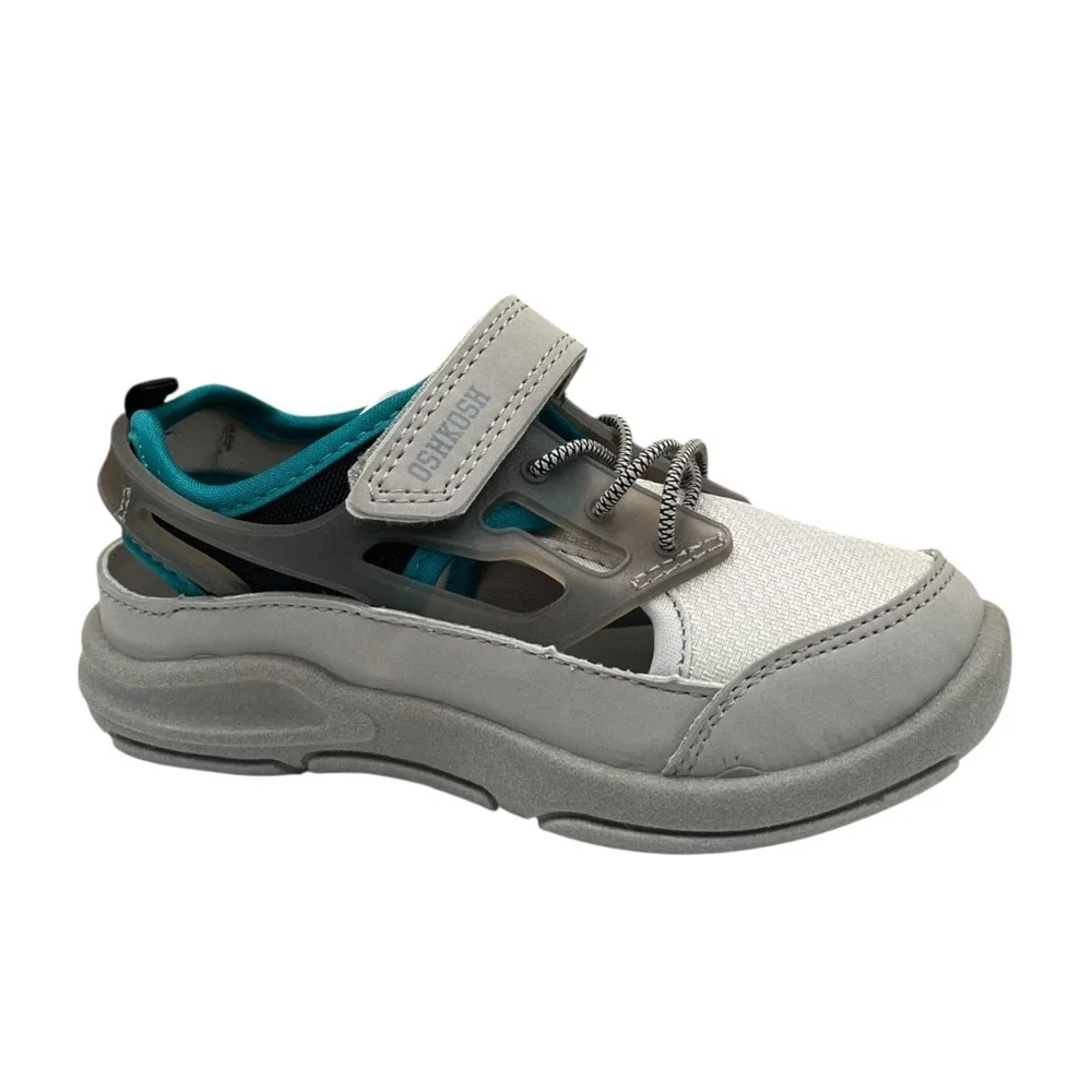 OshKosh Toddler Boys Slip-on Sport Sandals Size 10 Beige‎ Gray Aqua Closed Toe
